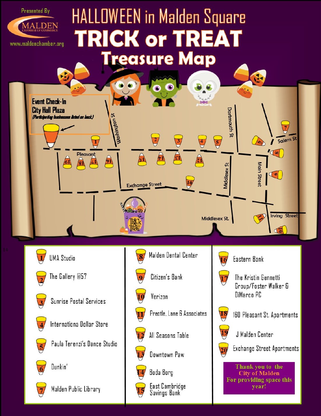 17th Annual Trick or Treat Treasure Map 10.29.21 Malden Chamber of